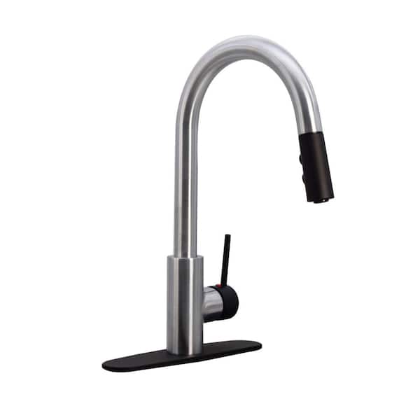 Westbrass Single-Handle Pull Down Sprayer Kitchen Faucet with Dual Spray in Stainless Steel/Black Finish