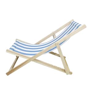 Natural Wood Reclining Beach Chair with Light Blue Canvas