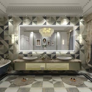 84 in. W x 40 in. H Rectangular Frameless Front & Back LED Lighted Anti-Fog Tempered Glass Wall Bathroom Vanity Mirror