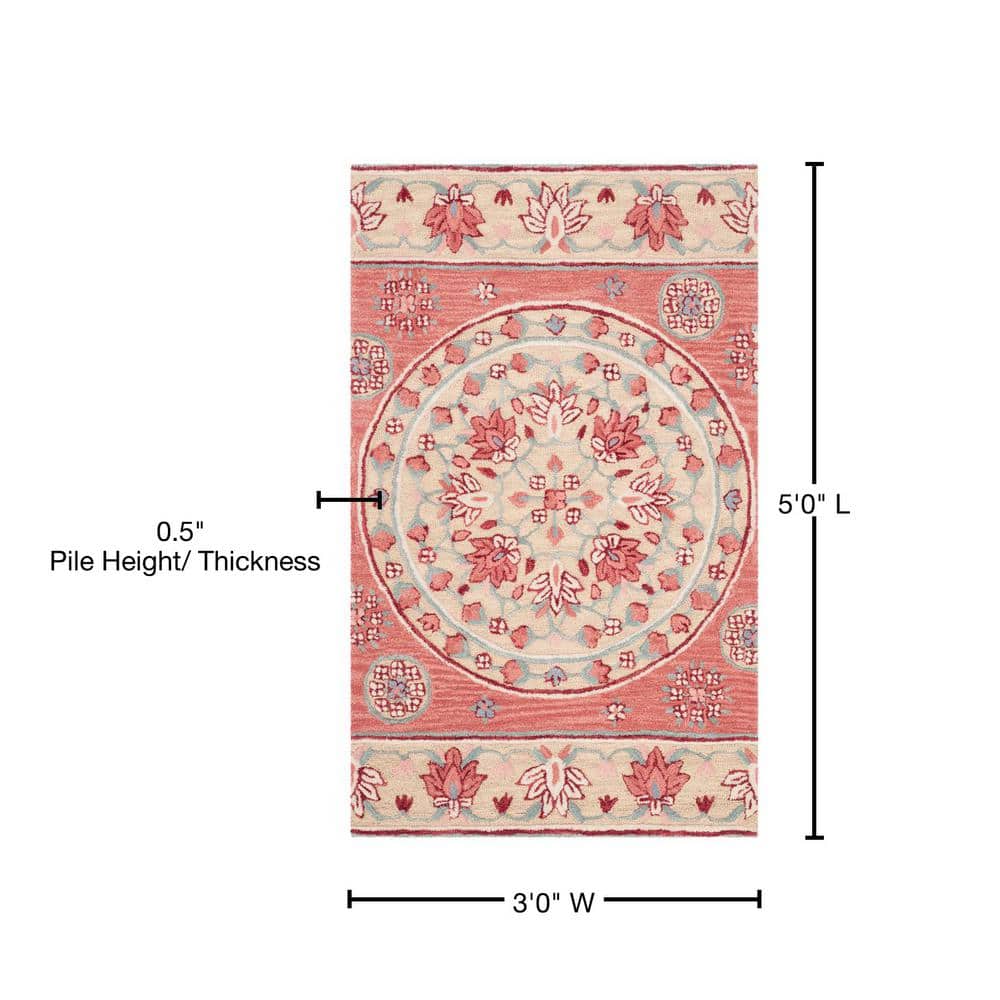 Red and Beige Handmade Wool Tufted Area Rug 3' x 5'