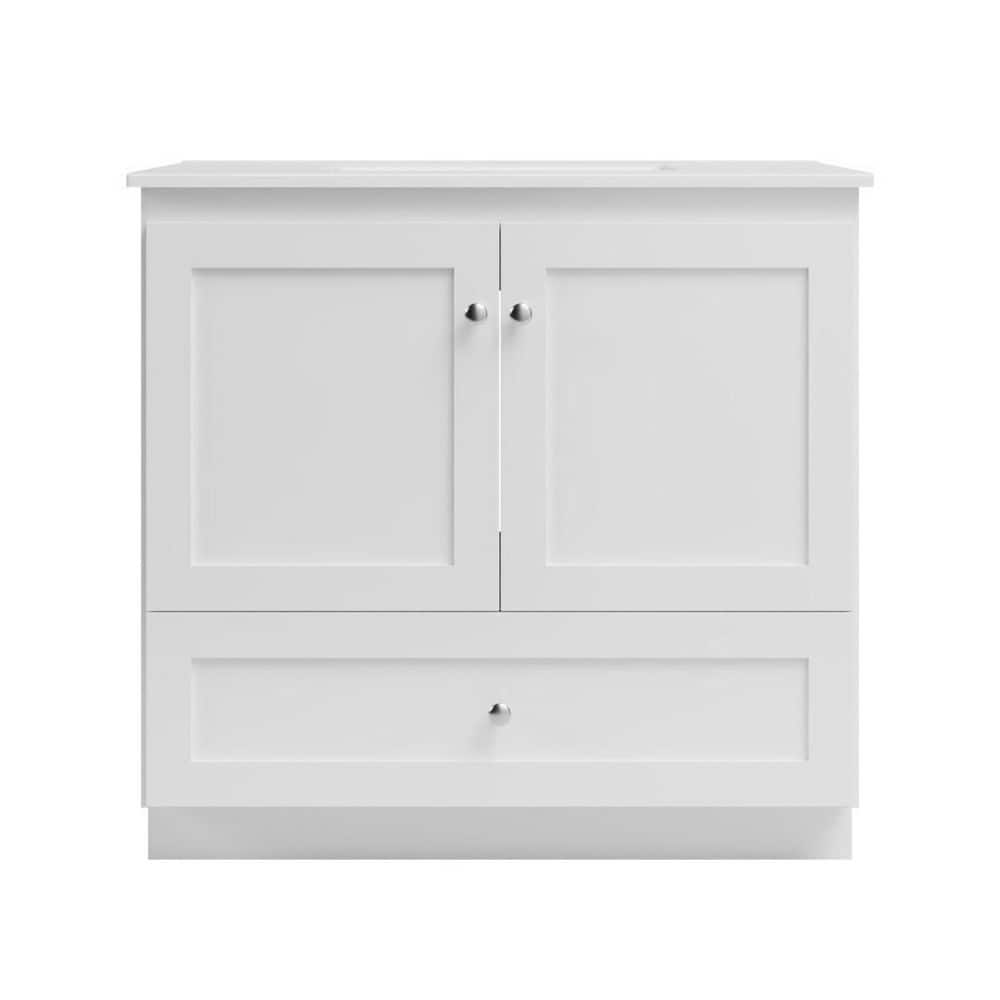 Shaker 37 in. W x 22 in. D x 35 in. H Vanity with No Side Drawers in Satin White with Ceramic Vanity Top in White price history on PriceWatchPro