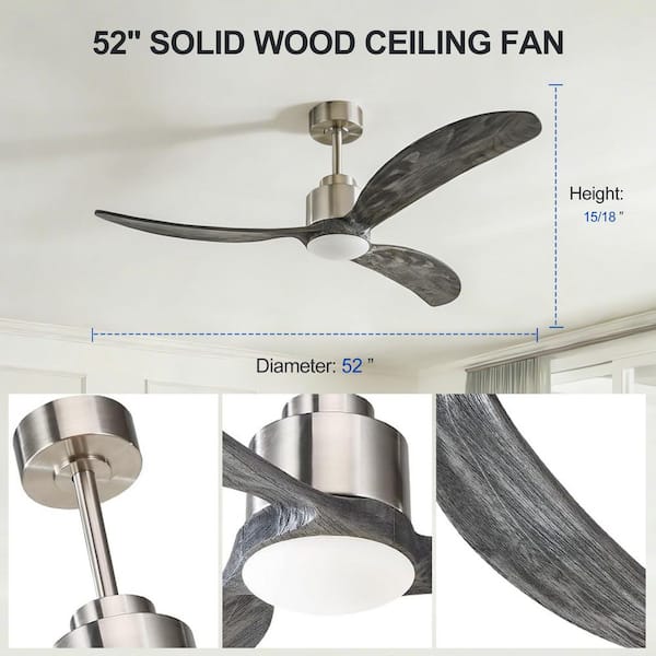 52 in. Gray Quiet DC Motor Downrod Mount Standard Ceiling Fan with Remote Control, 6-Speed Wind Reversible Blades