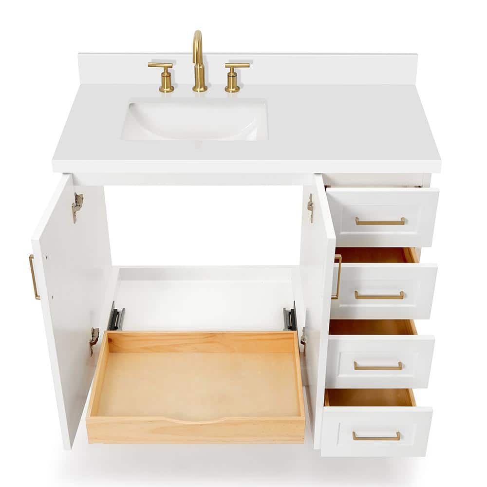 Taylor 43" White Quartz Single Sink Bathroom Vanity with Brass Hardware
