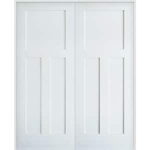 56 in. x 80 in. Craftsman Shaker 3-Panel Both Active MDF Solid Core Primed Wood Double Prehung Interior French Door