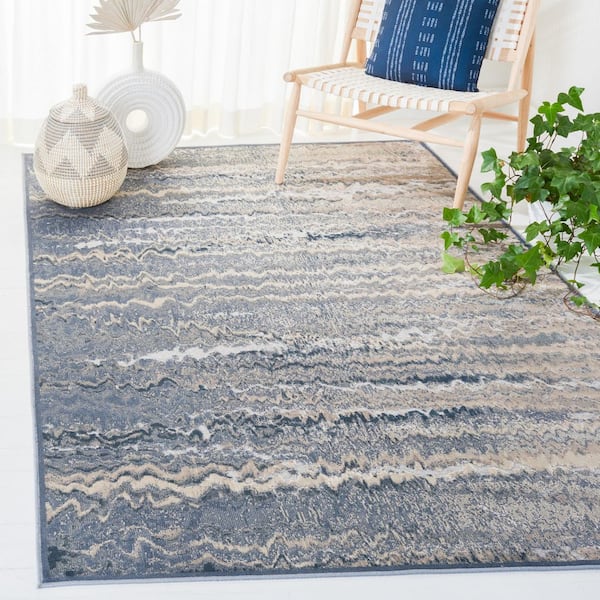 Paradise 3 ft. x 6 ft. Gray/Blue Marble High-Low Area Rug