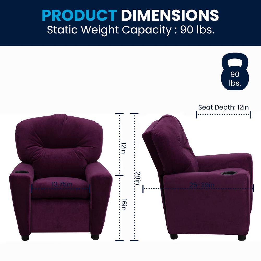 Lilac Dreams Purple Microfiber Kids Recliner with Cup Holder