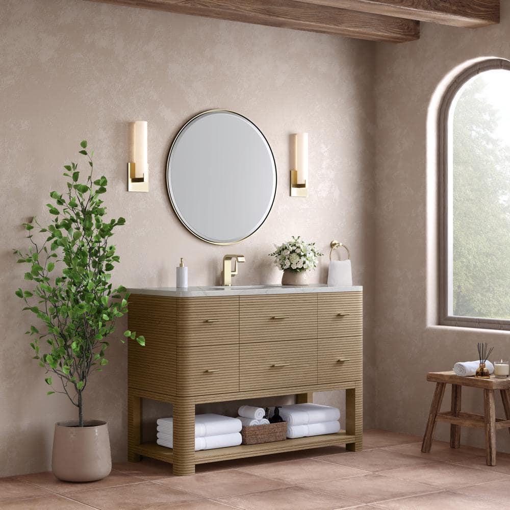 Lucian 48" Pebble Oak Single Vanity with Victorian Silver Quartz Top