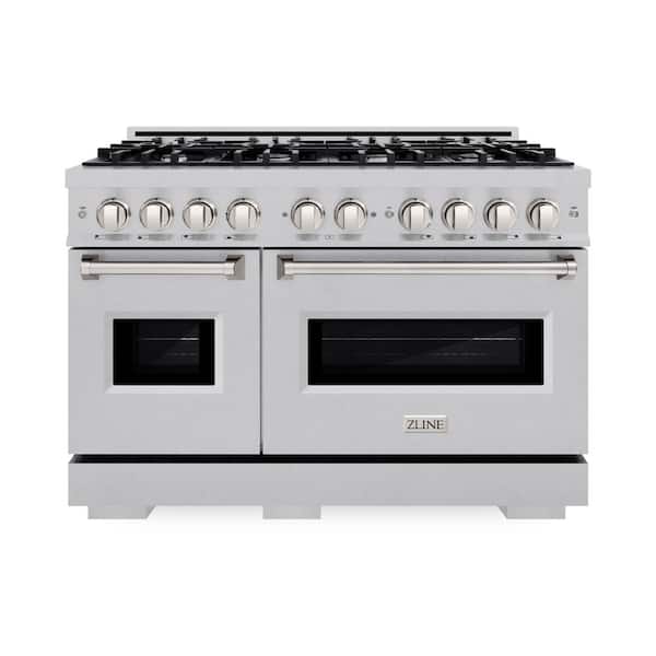 ZLINE Kitchen and Bath 48 in. 6.7 cu. ft. Classic Double Oven Dual Fuel Range with 8 Burner Gas Cooktop in Satin Stainless Steel