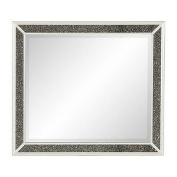 Benjara 41 in. W x 37 in. H Wooden Frame White and Silver Wall Mirror