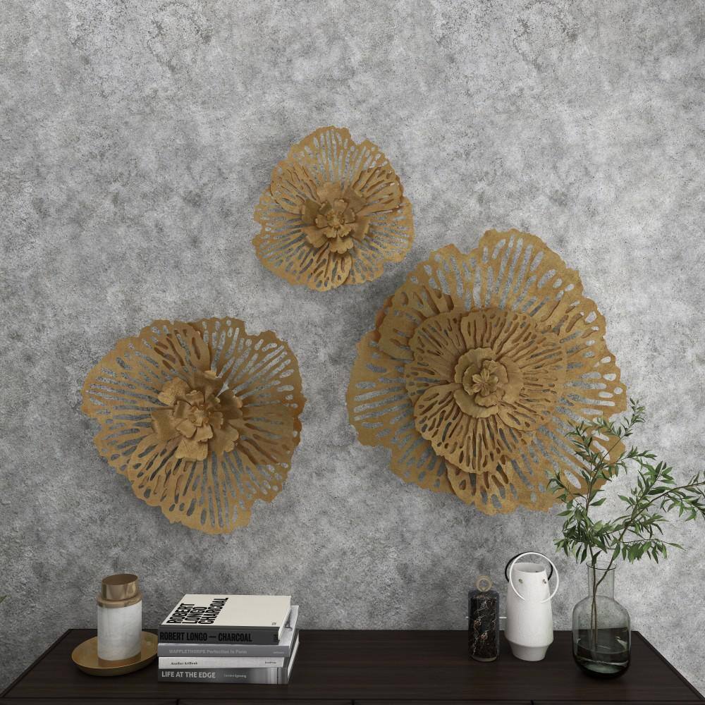 Gold Metal Floral 3D Wall Sculpture Set