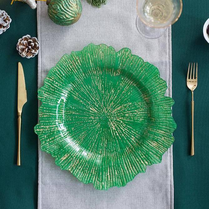 Set of 8 Green Plastic Reef Charger Plates