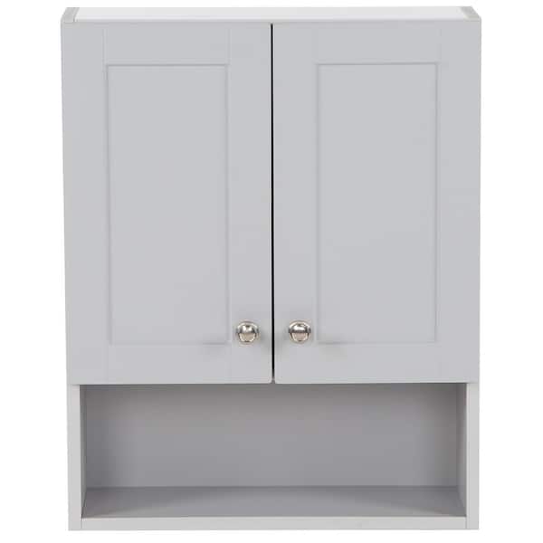Lancaster 21 in. W x 8 in. D x 26 in. H Surface-Mount Shaker Bathroom Storage Wall Cabinet in Pearl Gray