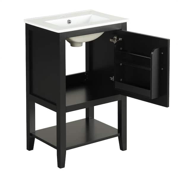 20 in. W x 15 in. D x 33 in. H Freestanding Bath Vanity in Black with White Ceramic Top