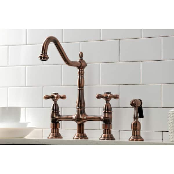 Kingston Brass Heritage 2-Handle Bridge Kitchen Faucet with Side