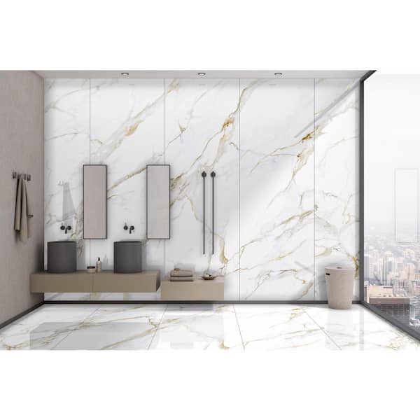 Take Home Sample-Calle Sol 4 in. x 4 in. Polished Porcelain Marble Look Floor and Wall Tile