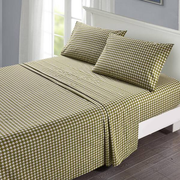 Jonesworks Alexander 4-Piece Olive Geometric 300 Thread Count Cotton Queen Sheet Set