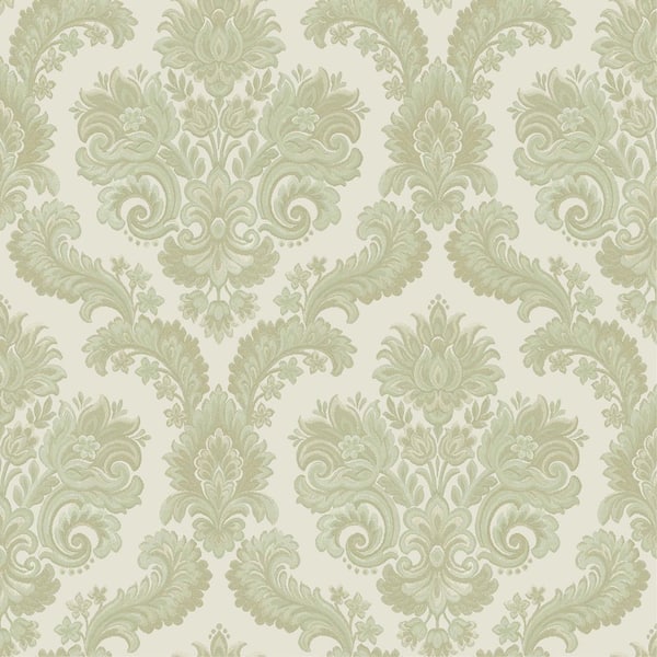Unbranded Italian Style Green Traditional Floral Damask Matte Finish Vinyl on Non-Woven Non-Pasted Wallpaper Sample