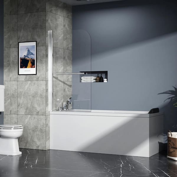 UKISHIRO 31 in. W x 55 in. H Sliding Semi Frameless Tub Door in Brushed Nickel