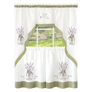 Lavender 58 in. W x 36 in. L Embellished Tier and Swag Light Filtering Window Panel Curtain Set