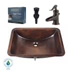 Curie All-In-One 21 in. Undermount Copper Bathroom Sink with Pfister Centerset Rustic Bronze Faucet and Drain