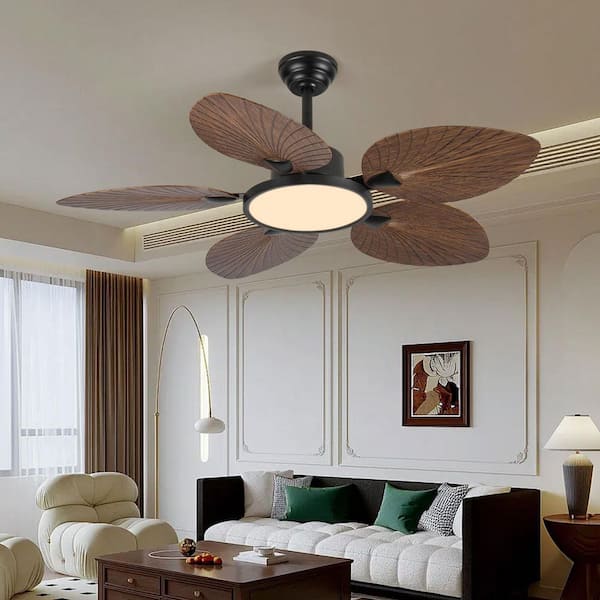 52 in. Brown Tropical Palm Leaf Downrod Mount Ceiling Fan with Light Included with Remote