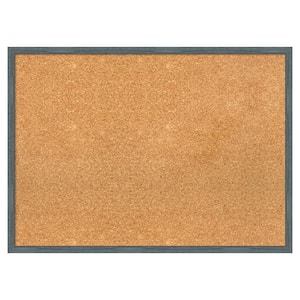 Dixie Blue Grey Rustic Narrow Wood Framed Natural Corkboard 29 in. x 21 in. Bulletin Board Memo Board