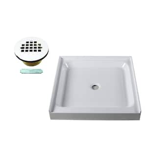 36 in. L x 36 in. W Single Threshold Alcove Shower Pan Base with Center Brass Drain in White