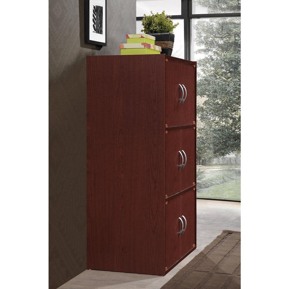 Versatile Mahogany 3-Shelf Office Bookcase with 6 Doors