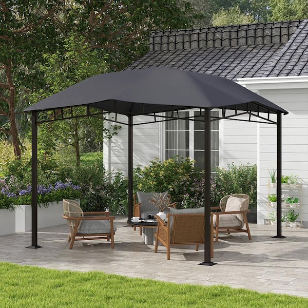 Misopily 10 ft. x 10 ft. Outdoor Patio Soft Top Gazebo Canopy Tent w Geometric Design Roof All weather Steel Frame Black Gray SA11 328B128 The Home Depot