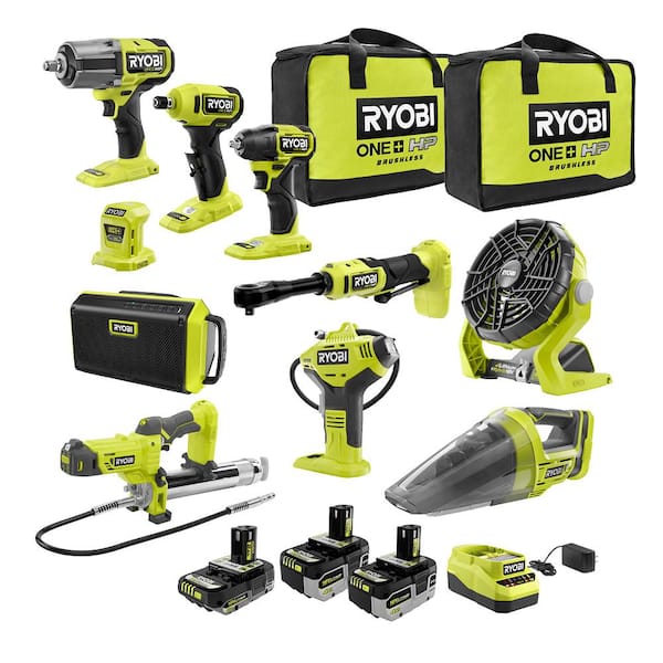 RYOBI ONE+ 18V Cordless 10-Tool Automotive Kit with (1) 2.0 Ah Battery, (2) Ah Battery, Charger and (2) Bags PCL2000K3N - The Home Depot