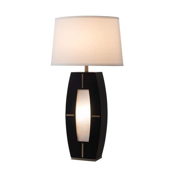 NOVA of California Delacey 30 in. Black LED Table Lamp for Living Room with White Linen Shade