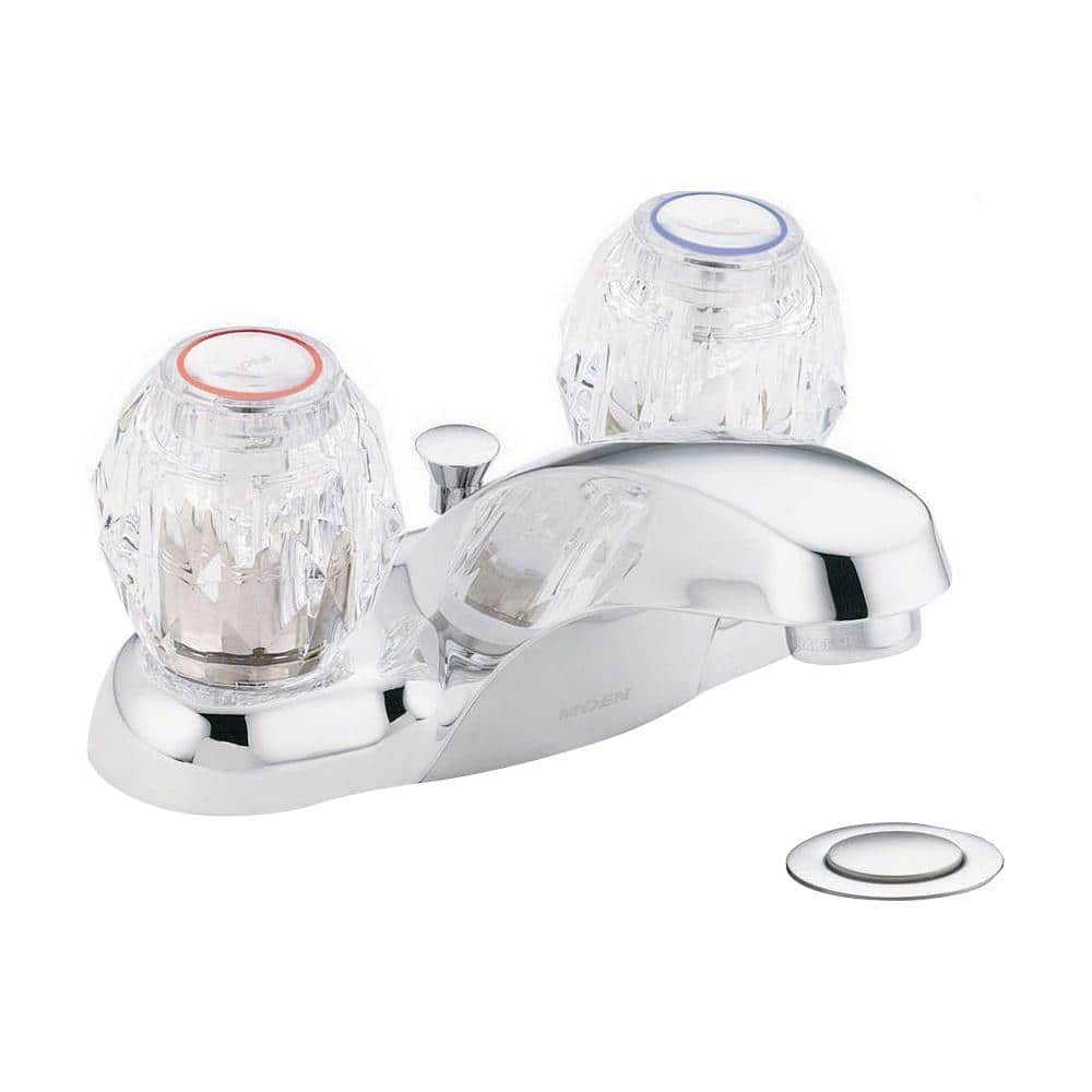 Chrome Centerset Low Arc Bathroom Faucet with Acrylic Handles