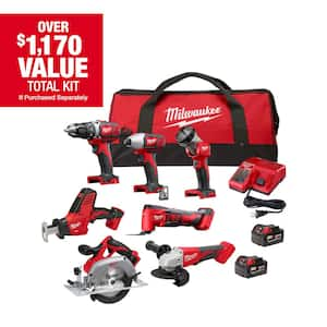 Milwaukee M18 18 Volt Lithium Ion Cordless Combo Kit 7 Tool with 2 Batteries Charger and Tool Bag 2695 27SH The Home Depot