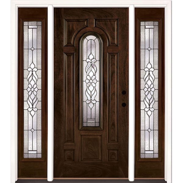 Feather River Doors 63 5 In X 81 625 In Lakewood Patina Stained Chestnut Mahogany Left Hand Fiberglass Prehung Front Door With Sidelites E23790 3a4 The Home Depot