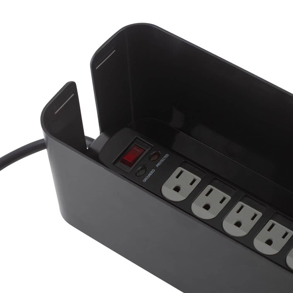 Black Rectangular Lidded Cable Organizer Storage Bin Set