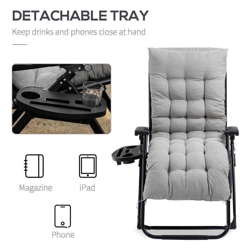 Gray Cushioned Zero Gravity Outdoor Recliner with Cup Holder