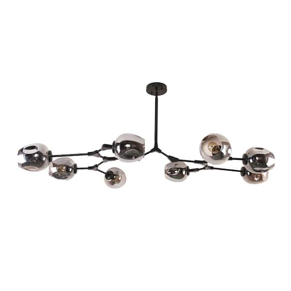 Bella Depot 8-Light Smoky Grey Modern Linear Chandelier with Black Adjustable Arms and Glass Shades