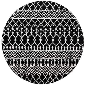 Tulum Black/Ivory Doormat 3 ft. x 3 ft. Round Chevron Diamond Tribal Area Rug
