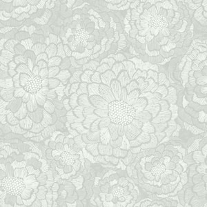 Zen Dahlia Grey and White Vinyl Peel and Stick Wallpaper Roll (covers 28.18 sq ft)