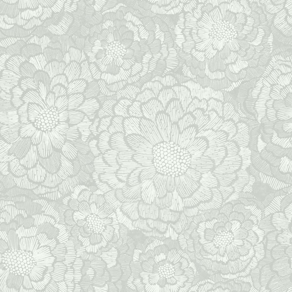RoomMates Zen Dahlia Grey and White Vinyl Peel and Stick Wallpaper Roll (covers 28.18 sq ft)