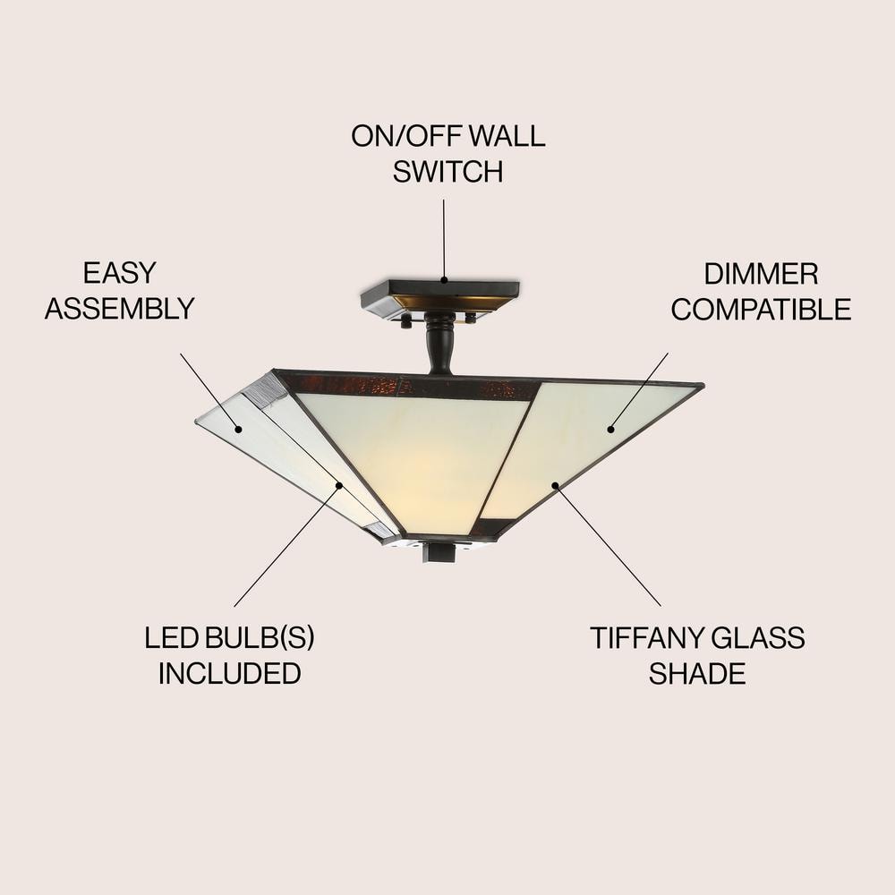 Julian 15.75" Ivory and Black Artisanal Glass LED Flush Mount