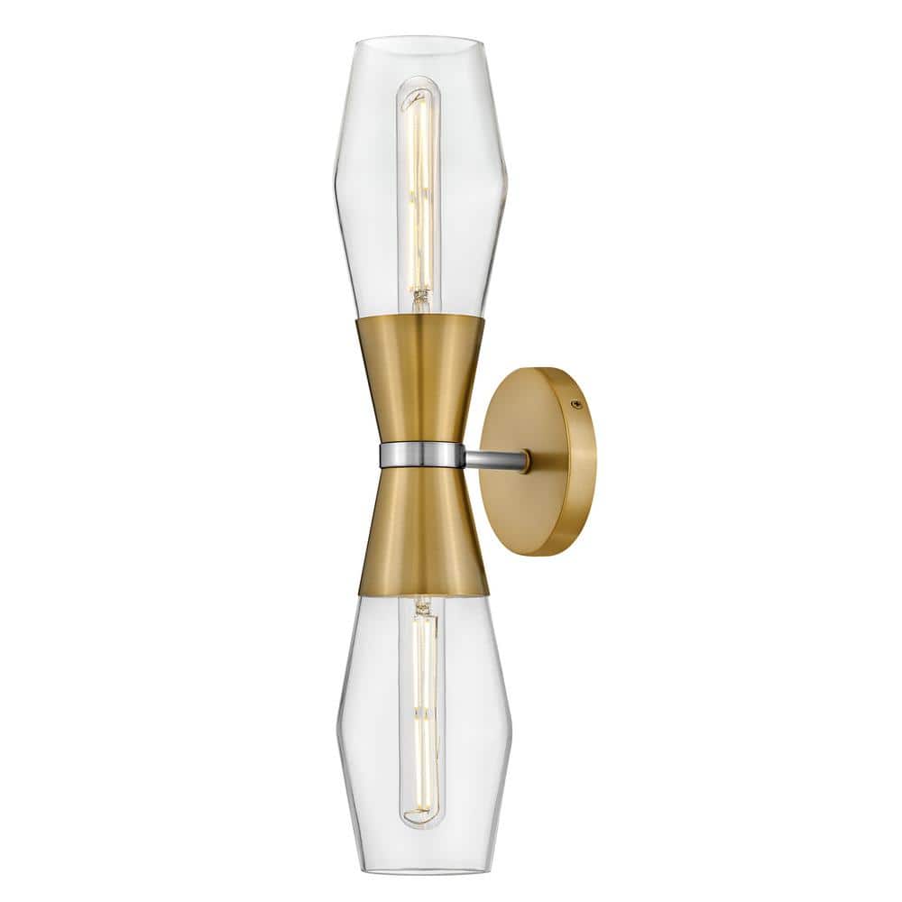 Livie Lacquered Brass and Clear Glass 2-Light Wall Sconce
