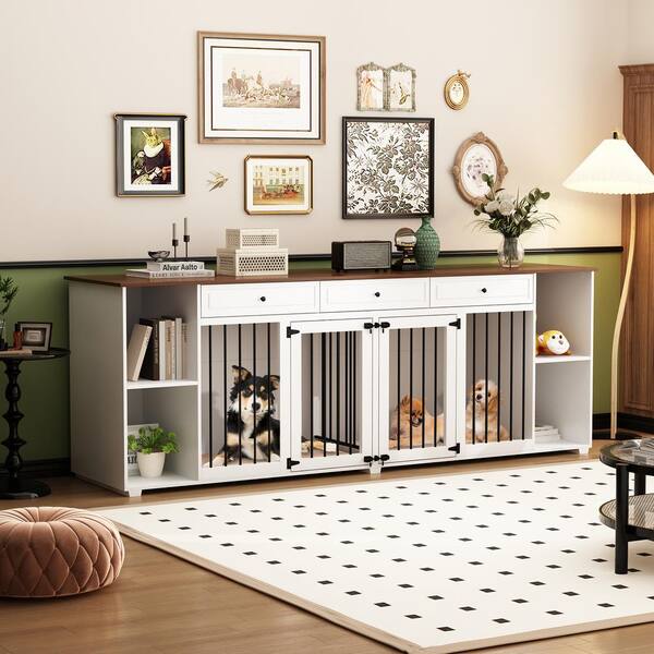 WIAWG Wooden Large Dog Crate Furniture, Upgrade Dog Kennel with 3 ...