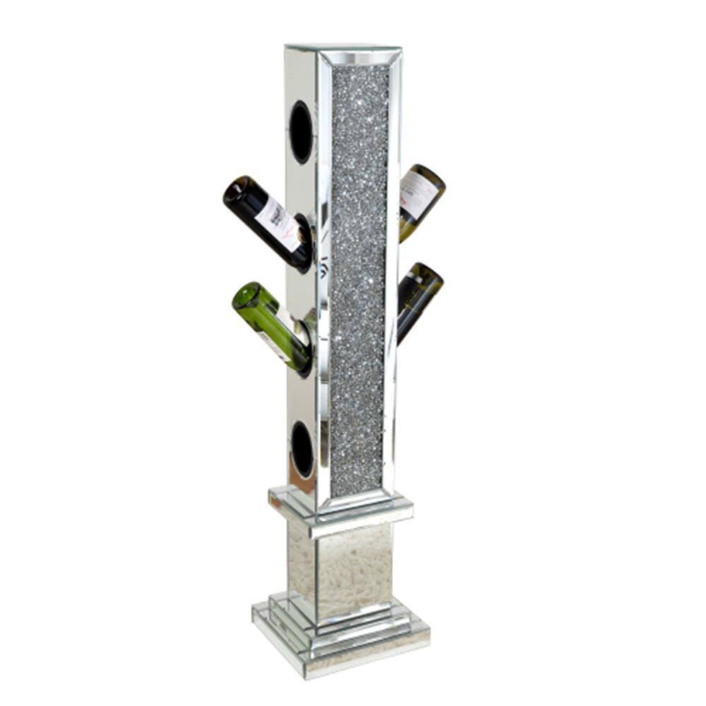 8-Bottle Silver Mirrored Stylish Crushed Diamond Wine Rack with Airy Elevat