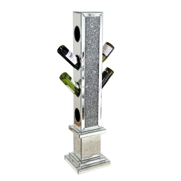 Adrinfly 8-Bottle Silver Mirrored Stylish Crushed Diamond Wine Rack with Airy Elevated Structure for Luxe Storage and Display
