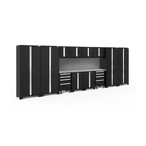 Bold Series 216 in. W x 76.75 in. H x 18 in. D 24-Gauge Steel Garage Cabinet Set in Black (14-Piece)