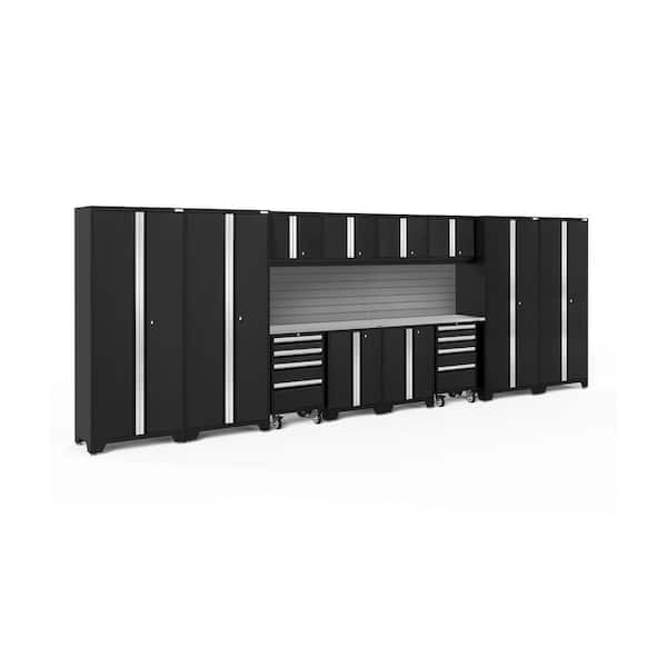 NewAge Products Bold Series 216 in. W x 76.75 in. H x 18 in. D 24-Gauge Steel Garage Cabinet Set in Black (14-Piece)