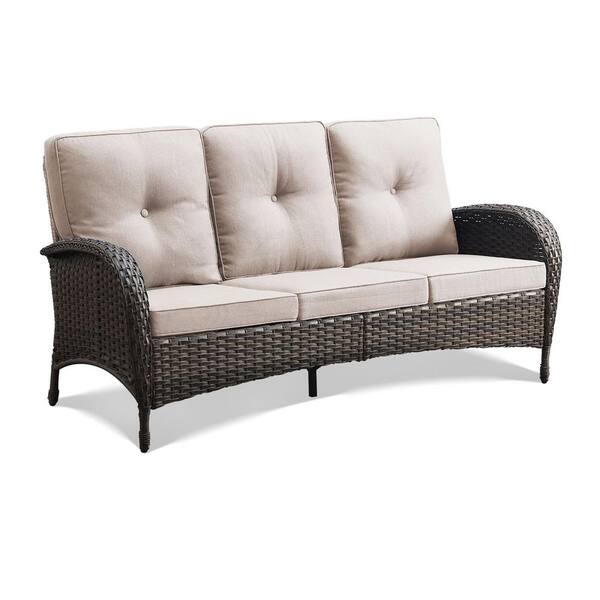 Gymojoy Carlos Brown Wicker Outdoor Couch with Beige Cushions GM114-2 ...