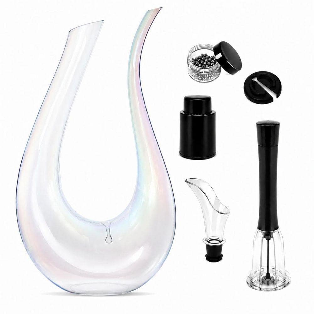Classic Clear Crystal Glass Wine Decanter Set with 40 oz. Carafe, Opener, Stopper and Cleaning Beads