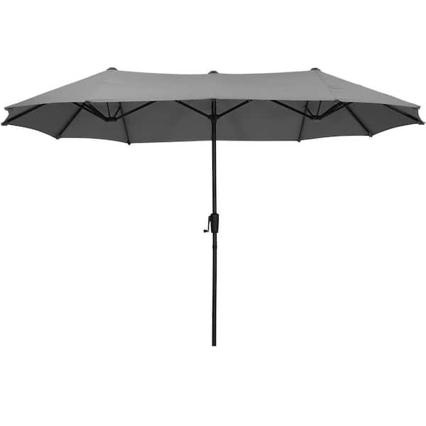 13 ft. Steel Market Patio Umbrella 2-Side in Gray